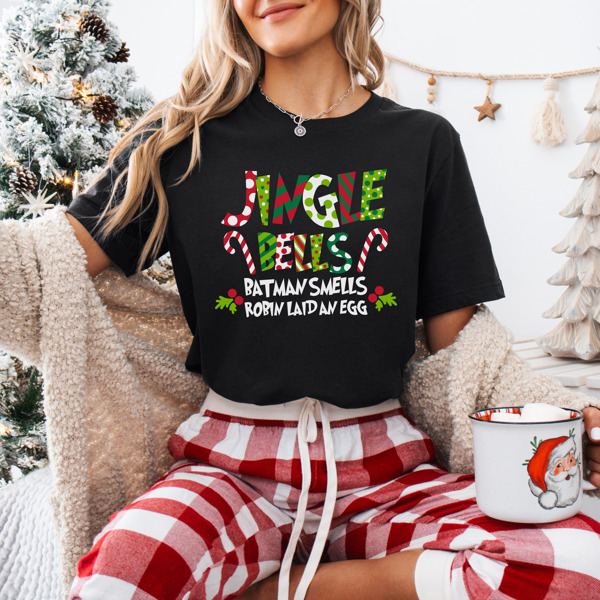 'Jingle Bells Batman Smells Robin Laid An Egg' Bella Canvas Tee