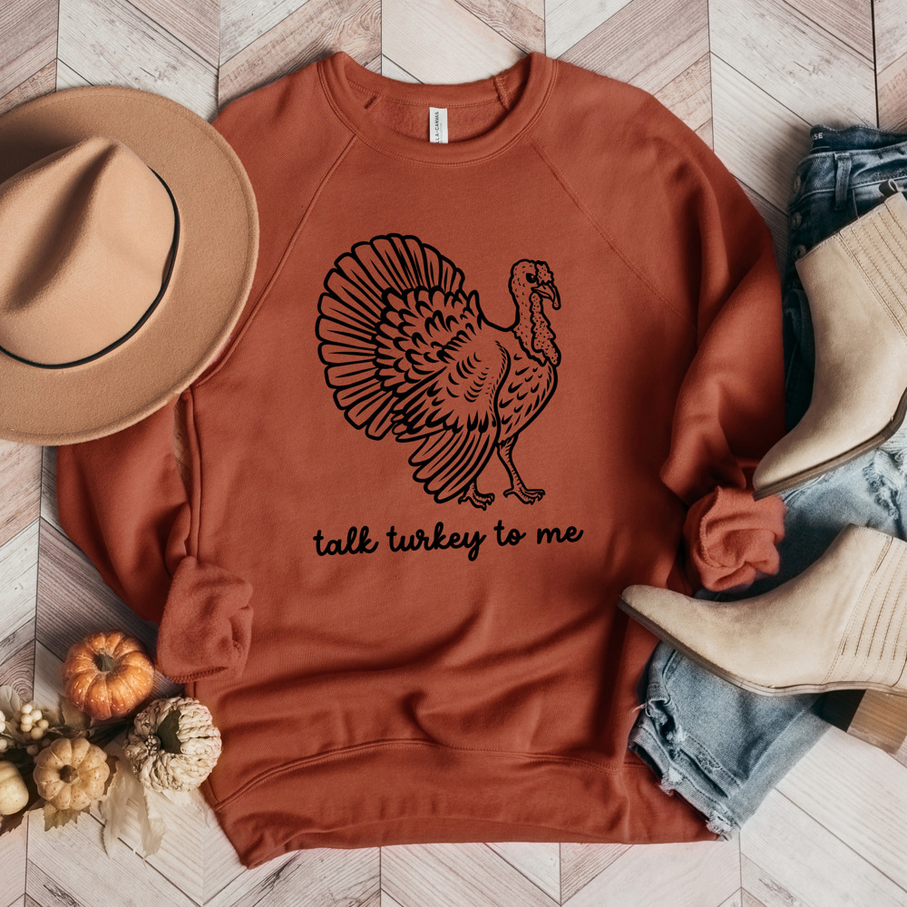 Bella Canvas Talk Turkey To Me Thanksgiving Fleece Sweater