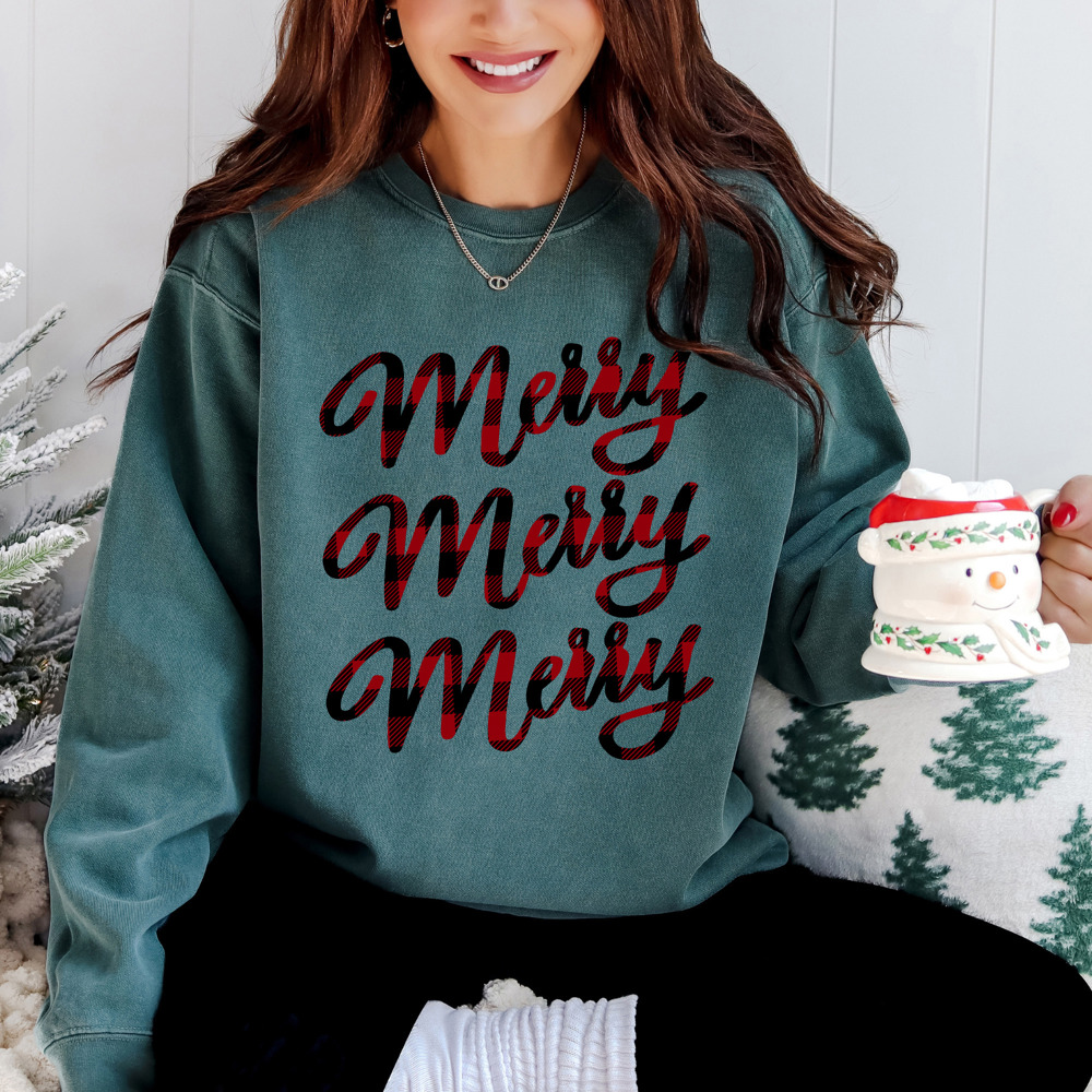 Comfort Colors Buffalo Plaid Merry Merry Merry Sweater