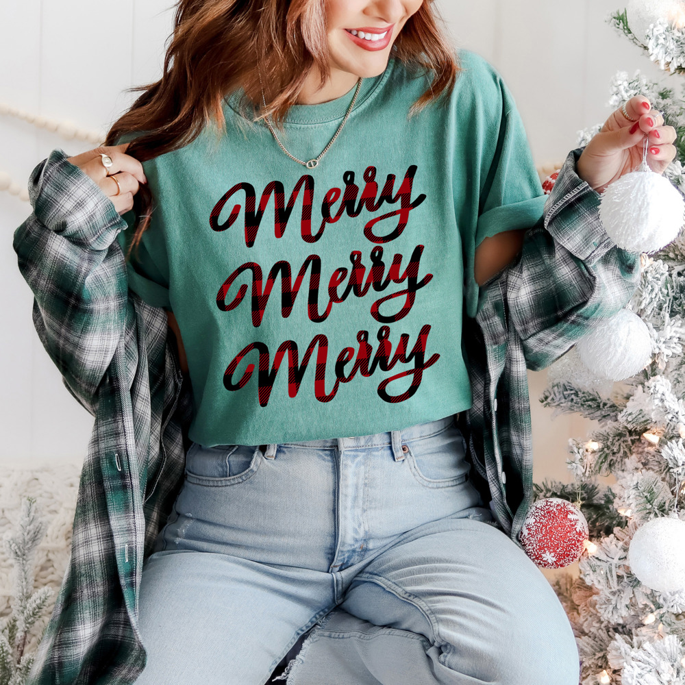 Merry Buffalo Plaid Comfort Colors Graphic Tee