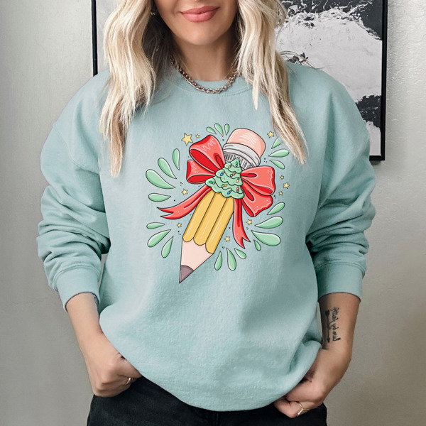 Cute Christmas Teacher Doodle Pencil Bella Canvas Sweater