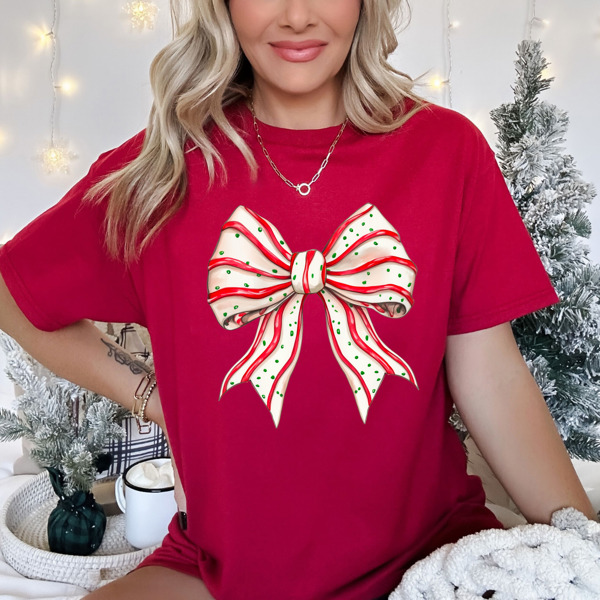 Christmas Cake Coquette Just Girly Bow Graphic Tee