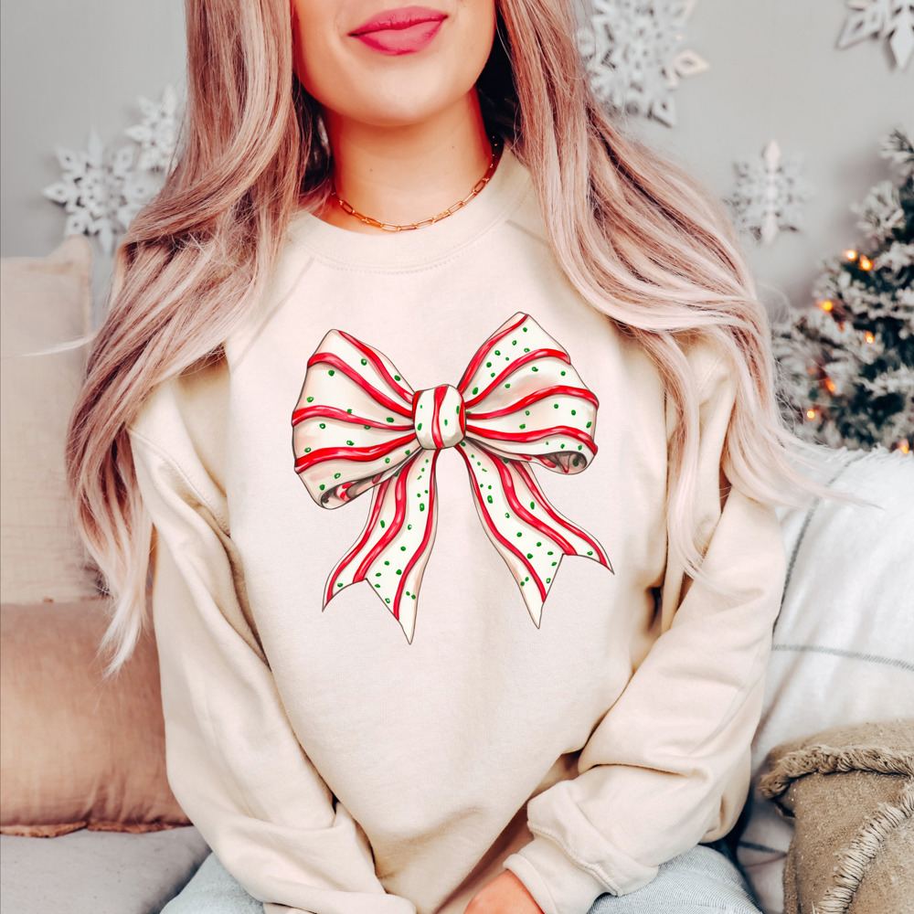 Just Girly Christmas Cake Coquette Bella Canvas Bow Sweaters