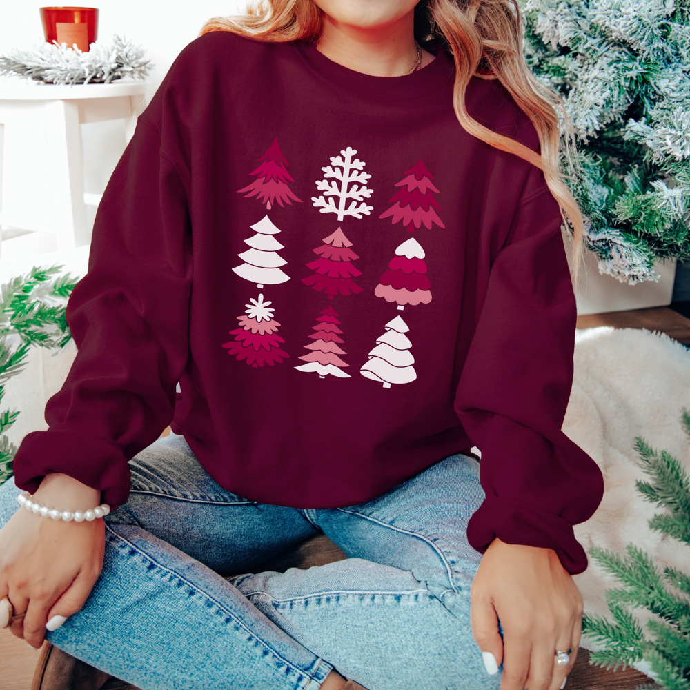 New Pink Christmas Tree Style Bella Canvas Sweater