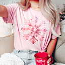  Hand Painted Watercolor Xmas Pink Snowflake Graphic Tee