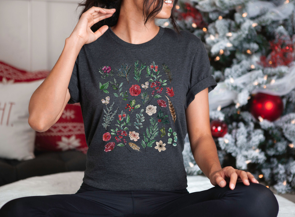 Vintage Winter Flower Pressed Bella Canvas Graphic Tee