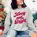 Small Athletic Grey Raglan Sleeve Retro Christmas Merry and Bright Bella Canvas Sweaters