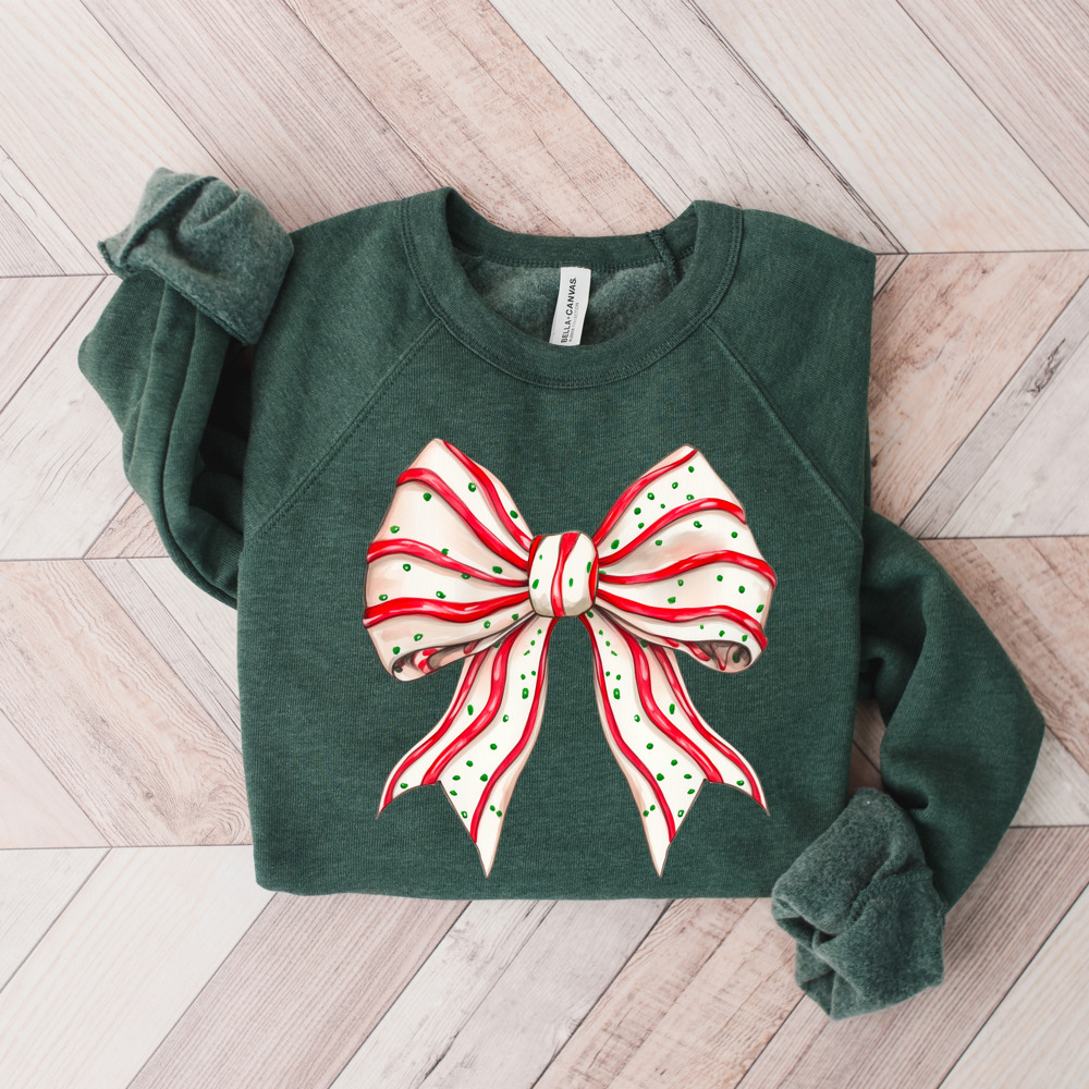 Just Girly Christmas Cake Coquette Bella Canvas Bow Sweaters