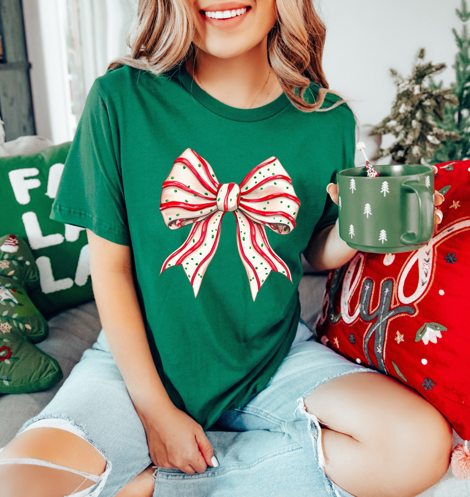 Christmas Cake Coquette Just Girly Bow Graphic Tee