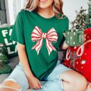 Small Evergreen Christmas Cake Coquette Just Girly Bow Graphic Tee