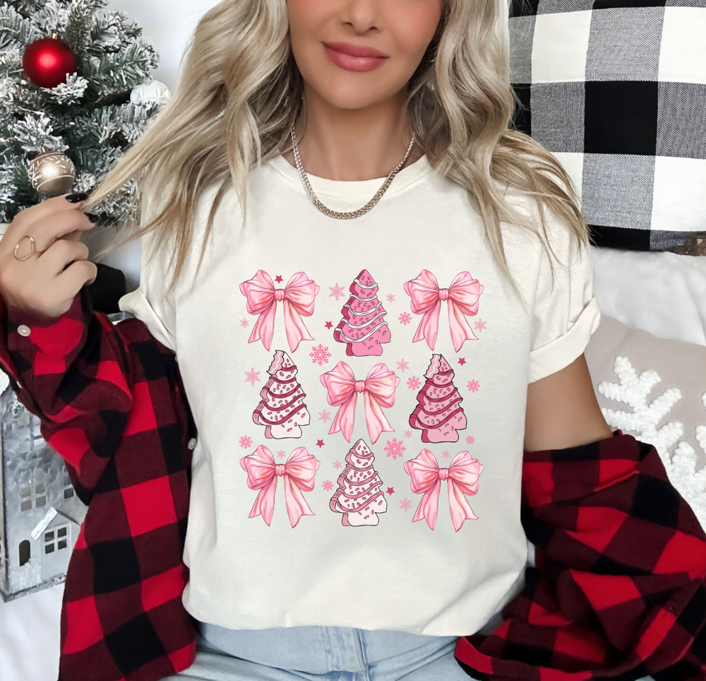 Christmas Tree Cake Coquette Bow Trendy Graphic Tee