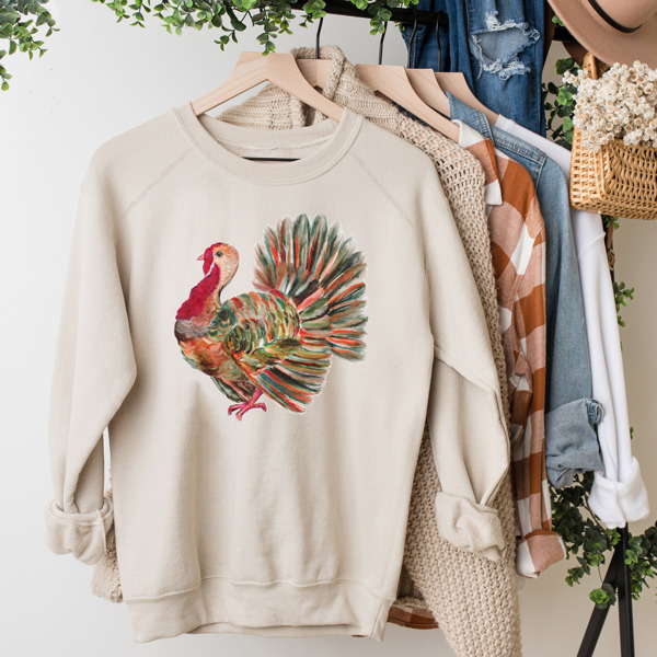 Thanksgiving Watercolor Hand Painted Bella Canvas Turkey Sweater