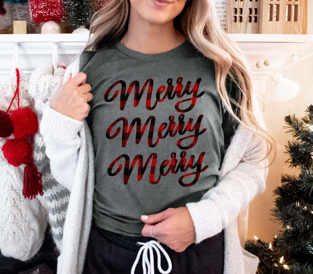 Buffalo Plaid Merry Merry Merry Tee Original Design