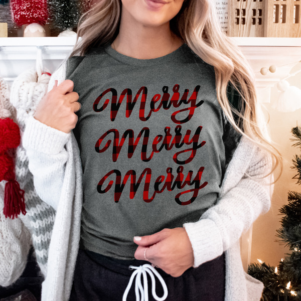 Buffalo Plaid Merry Merry Merry Tee Original Design