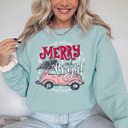 Small Dusty Blue Drop Shoulder Cozy Christmas Bella Canvas Merry and Bright Sweaters