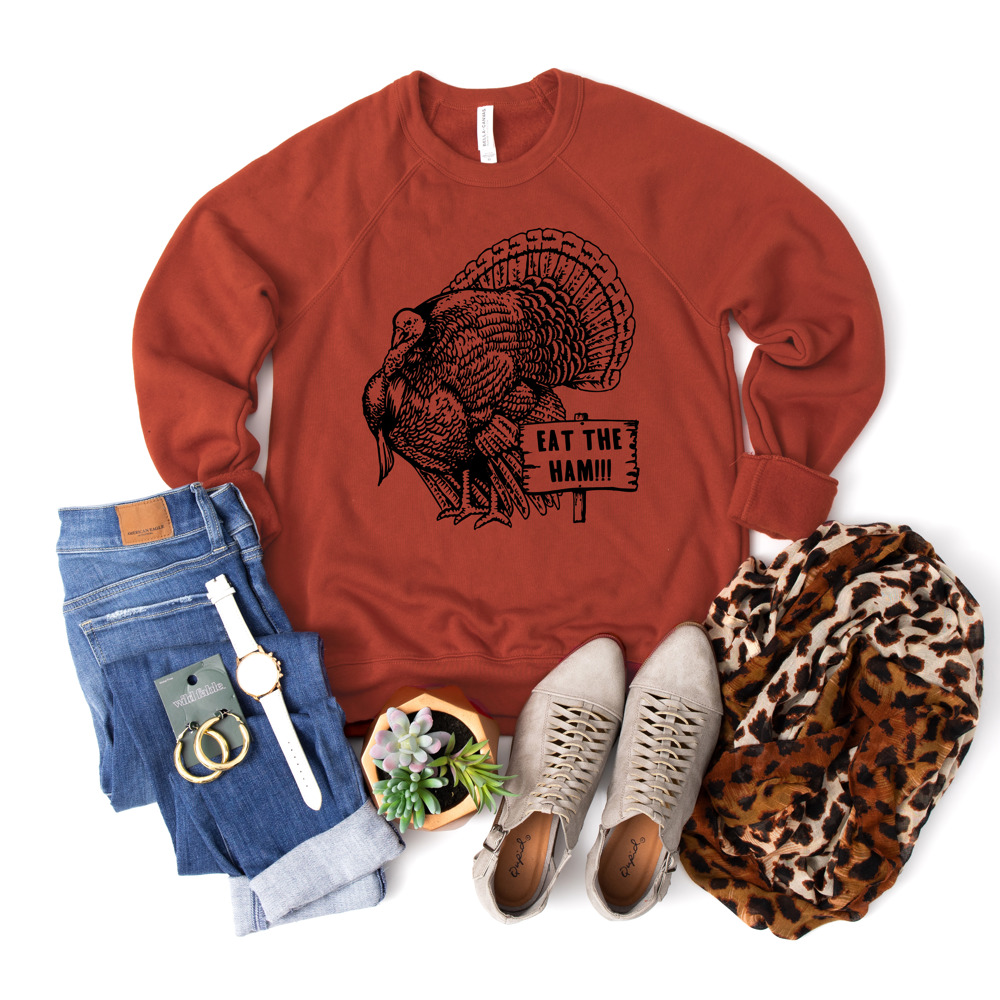 Thanksgiving Turkey Ham Humor Bella Canvas Sweaters