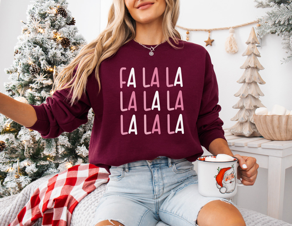 New Fa La La La La Pink Christmas Bella Canvas Sweater