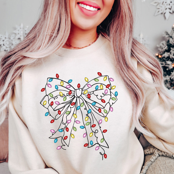 Christmas Lights Coquette Bow Bella Canvas Sweater