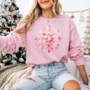 Small Pink Raglan Sleeve Pink Christmas Hand Painted Watercolor Snowflake Bella Sweaters