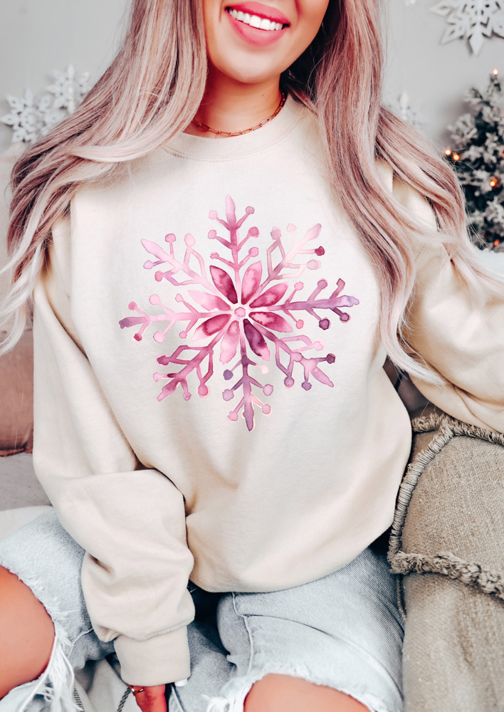 Pretty Pink Hand Painted Water Color Bella Canvas Snowflake Sweater