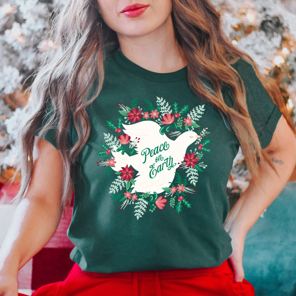 Peace on Earth Bella Canvas Christmas Crew Tees