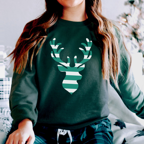 Striped Minty Reindeer Bella Canvas Sweaters Jane