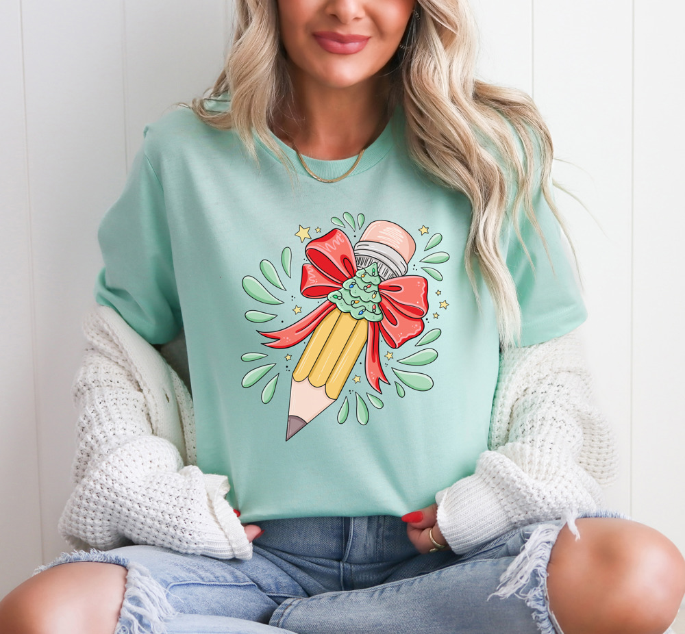 Holiday Teacher Christmas Graphic Pencil Tee