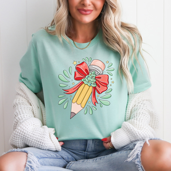 Holiday Teacher Christmas Graphic Pencil Tee