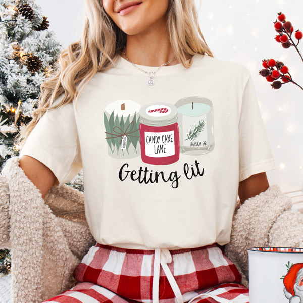 Getting Lit Christmas Candles Bella Canvas Tee