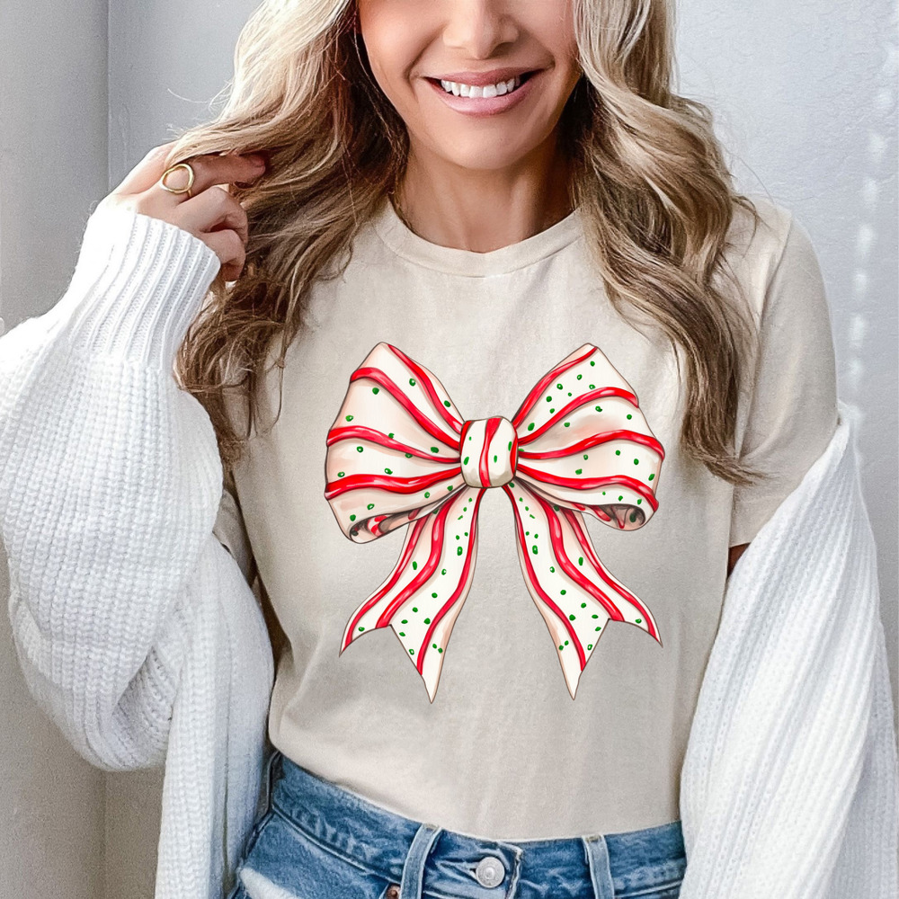 Christmas Cake Coquette Just Girly Bow Graphic Tee