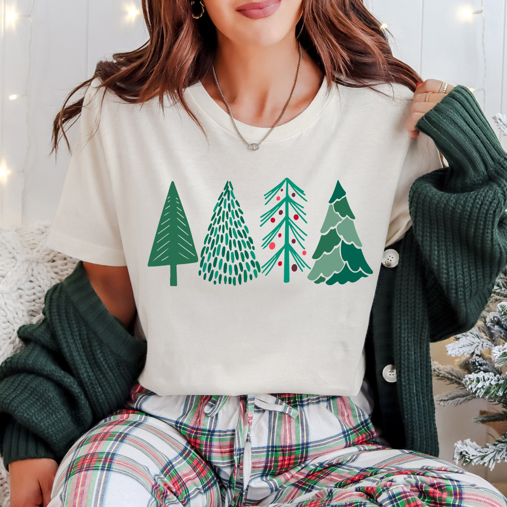 Cute Festive Chrsitmas Doodle Trees Bella Canvas Tee