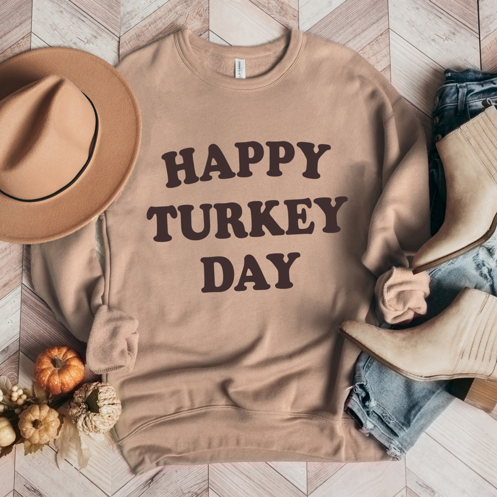 Happy Turkey Day Trendy Bella Canvas Sweater