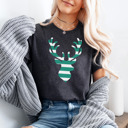  Christmas Minty Striped Reindeer Graphic Tee