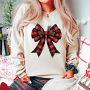  Bella Canvas Christmas Girly Coquette Buffalo Plaid Bow Sweaters