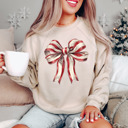 Small Heather Dust Raglan Sleeve Vintage Candy Cane Stripe Bella Canvas Coquette Bow Sweaters