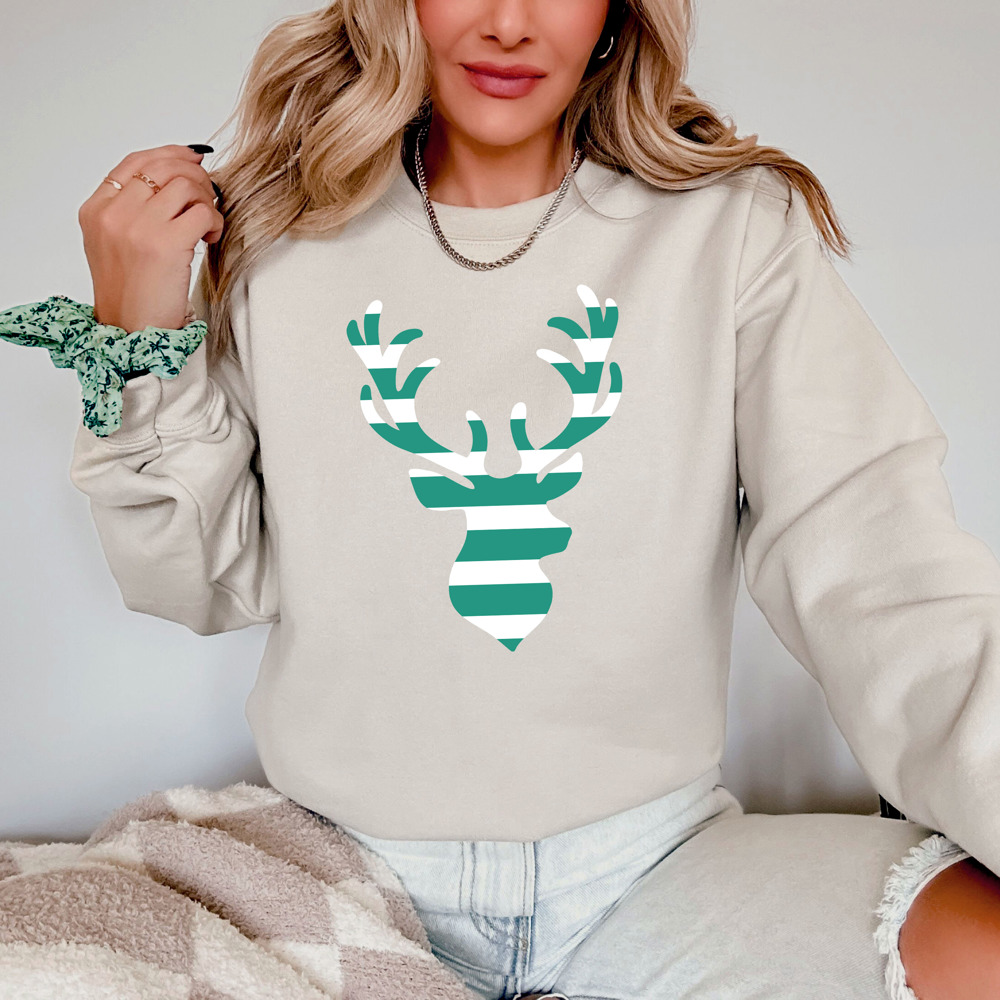 Striped Minty Reindeer Bella Canvas Sweaters