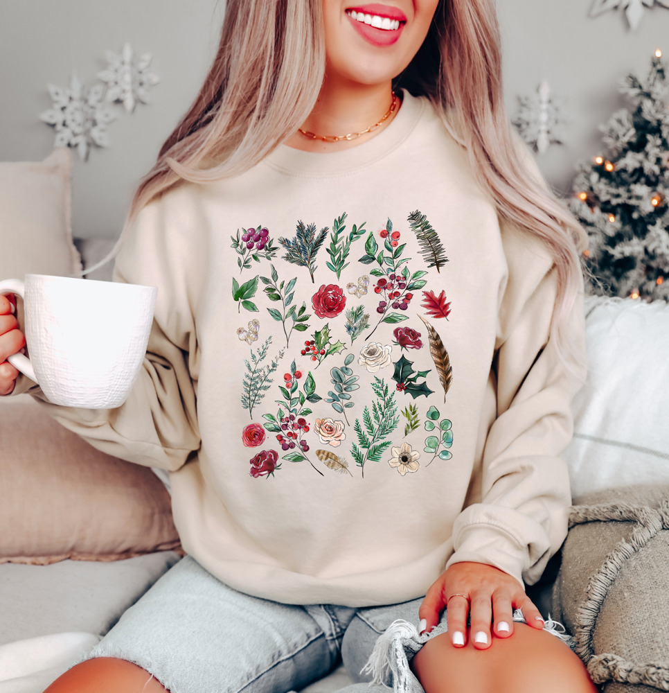 Bella Canvas Soft Fleece Christmas Floral Winter Print Sweater