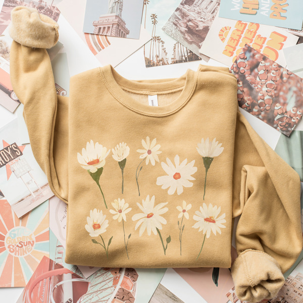 Watercolor Daisy Bella Canvas Graphic Sweaters