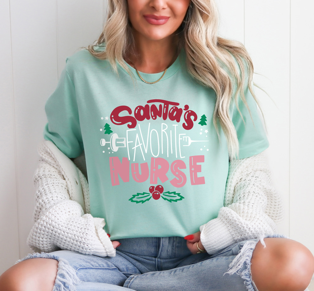 Santa's Favorite Nurse Christmas Graphic Tee