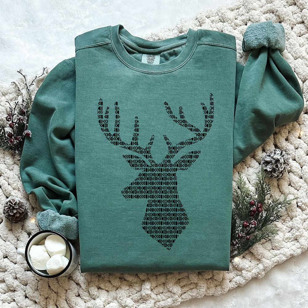 Classic Pattern Christmas Deer Print Comfort Colors Sweater