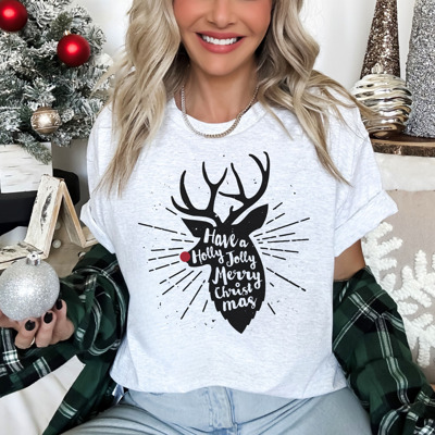 Holly Jolly Merry Christmas Deer Bella Canvas Tee