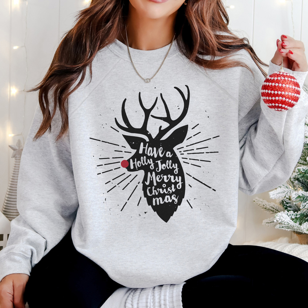 Holly Jolly Merry Christmas Deer Bella Canvas Sweater