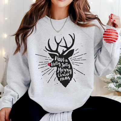 Holly Jolly Merry Christmas Deer Bella Canvas Sweater