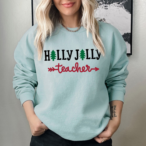 Cute Holly Jolly Teach Bella Canvas Sweater