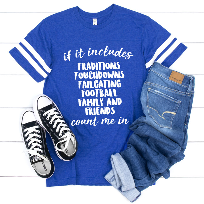 If It Includes Football Count Me In Sporty Prep Vintage Jersey Tee