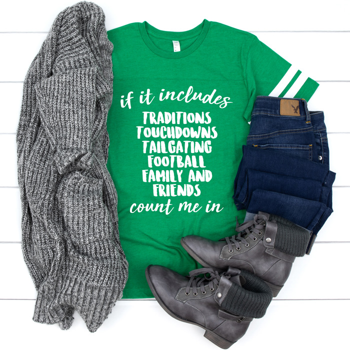 If It Includes Football Count Me In Sporty Prep Vintage Jersey Tee