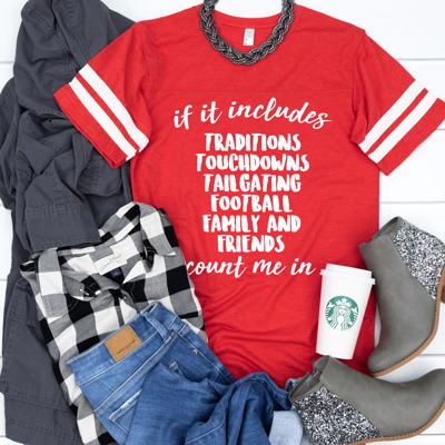 If It Includes Football Count Me In Sporty Prep Vintage Jersey Tee