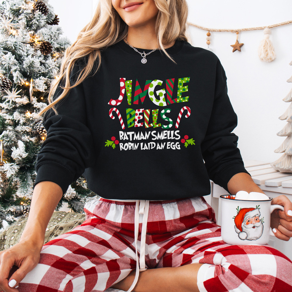 'Jingle Bells Batman Smells Robin Laid An Egg' Bella Canvas Sweater