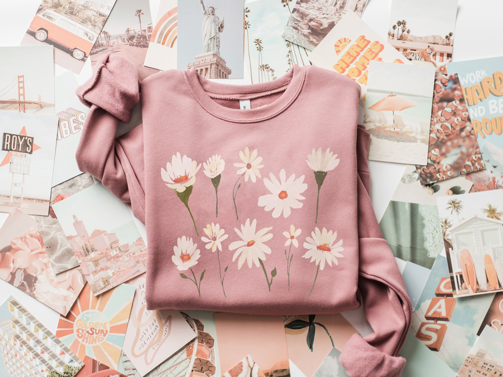 Watercolor Daisy Bella Canvas Graphic Sweaters