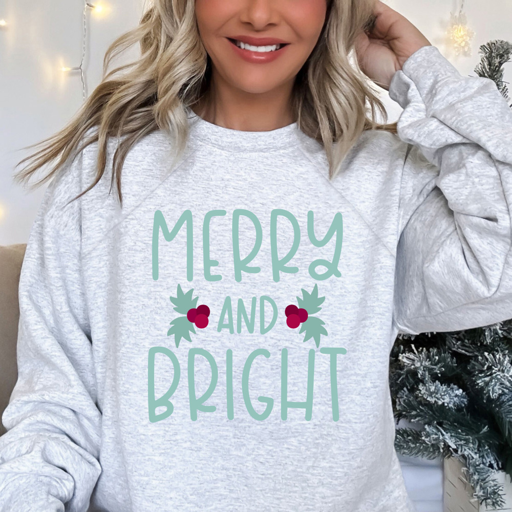 Cute Merry and Bright Jolly Minty Christmas Bella Canvas Sweater